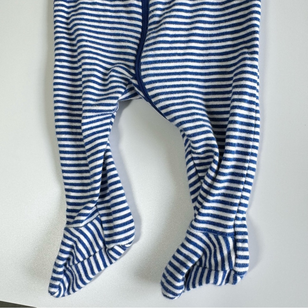Bundle of Primary Footie Pajamas Size 0-3 Months Zipper Blue Stripes 100% Cotton - Picture 9 of 11
